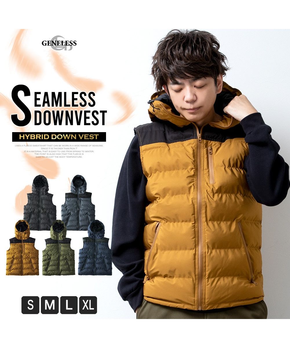 ジェネレス GENELESS ベスト メンズ ダウン ダウンベスト 暖かい 中綿ベスト 秋冬 アウター 中綿 ブルゾン シームレス (カーキ) カーキ