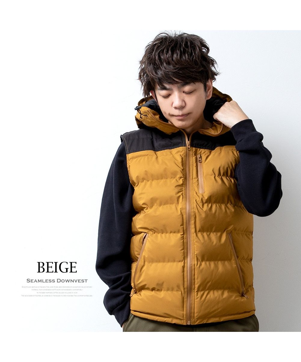 ジェネレス GENELESS ベスト メンズ ダウン ダウンベスト 暖かい 中綿ベスト 秋冬 アウター 中綿 ブルゾン シームレス (ベージュ) ベージュ