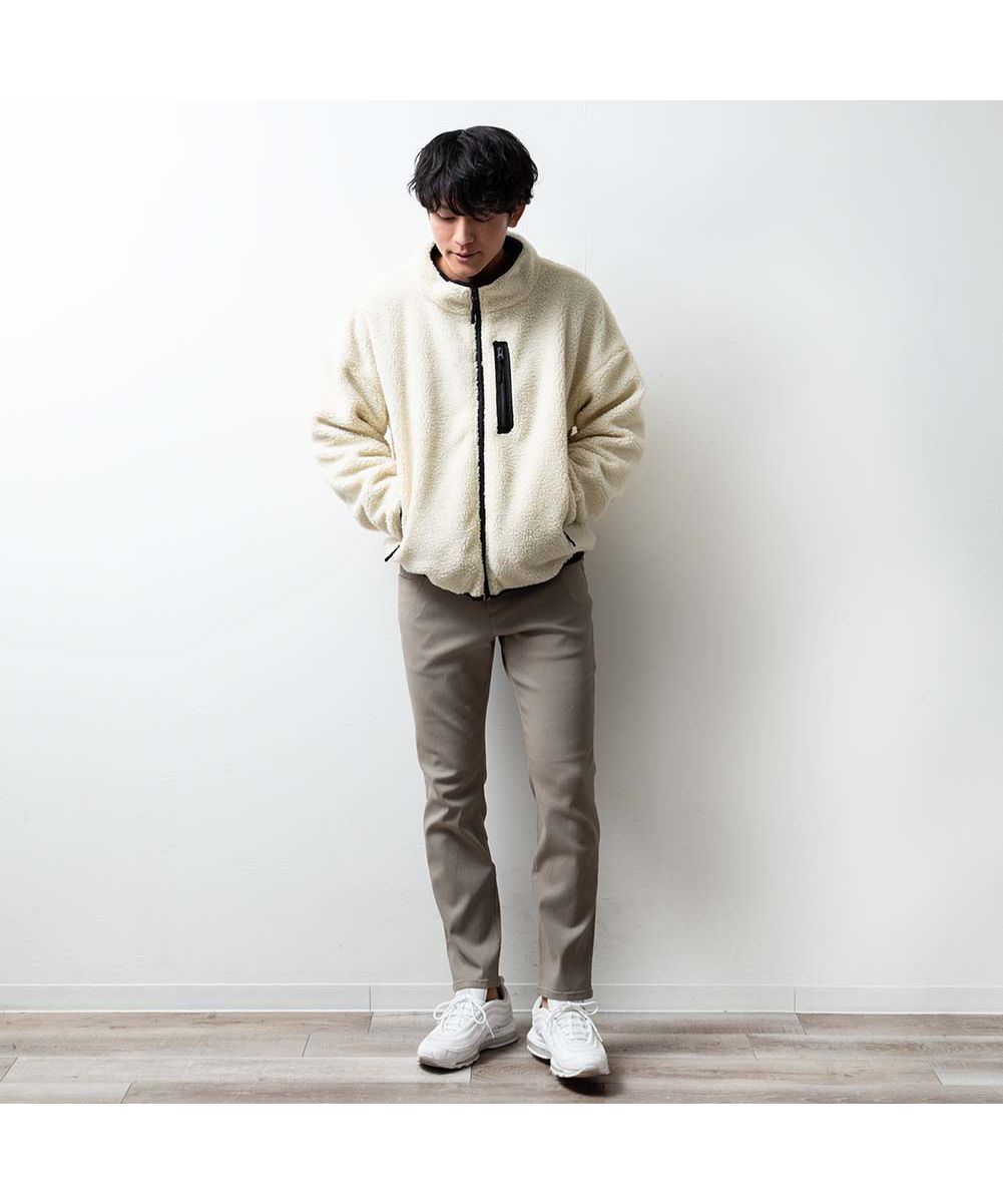 ジェネレス GENELESS アウター メンズ ボア スタンド ジャケット リバーシブル ブルゾン 秋冬 暖かい 軽量 ジャンパー スタンドカラー ポリエステル ホワイト おしゃれ 全2色