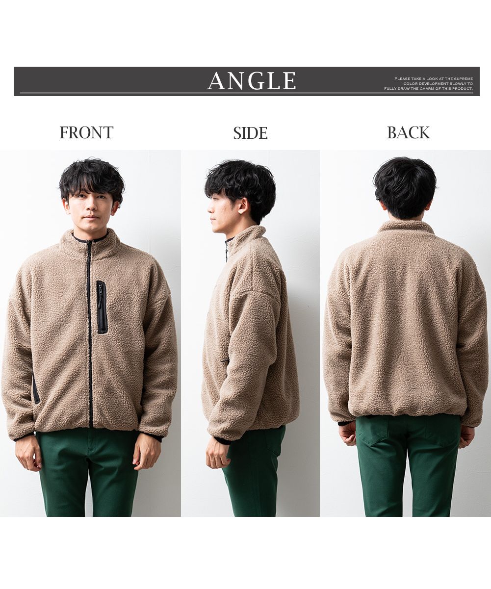 ジェネレス GENELESS アウター メンズ ボア スタンド ジャケット リバーシブル ブルゾン 秋冬 暖かい 軽量 ジャンパー スタンドカラー ポリエステル ホワイト おしゃれ 全2色