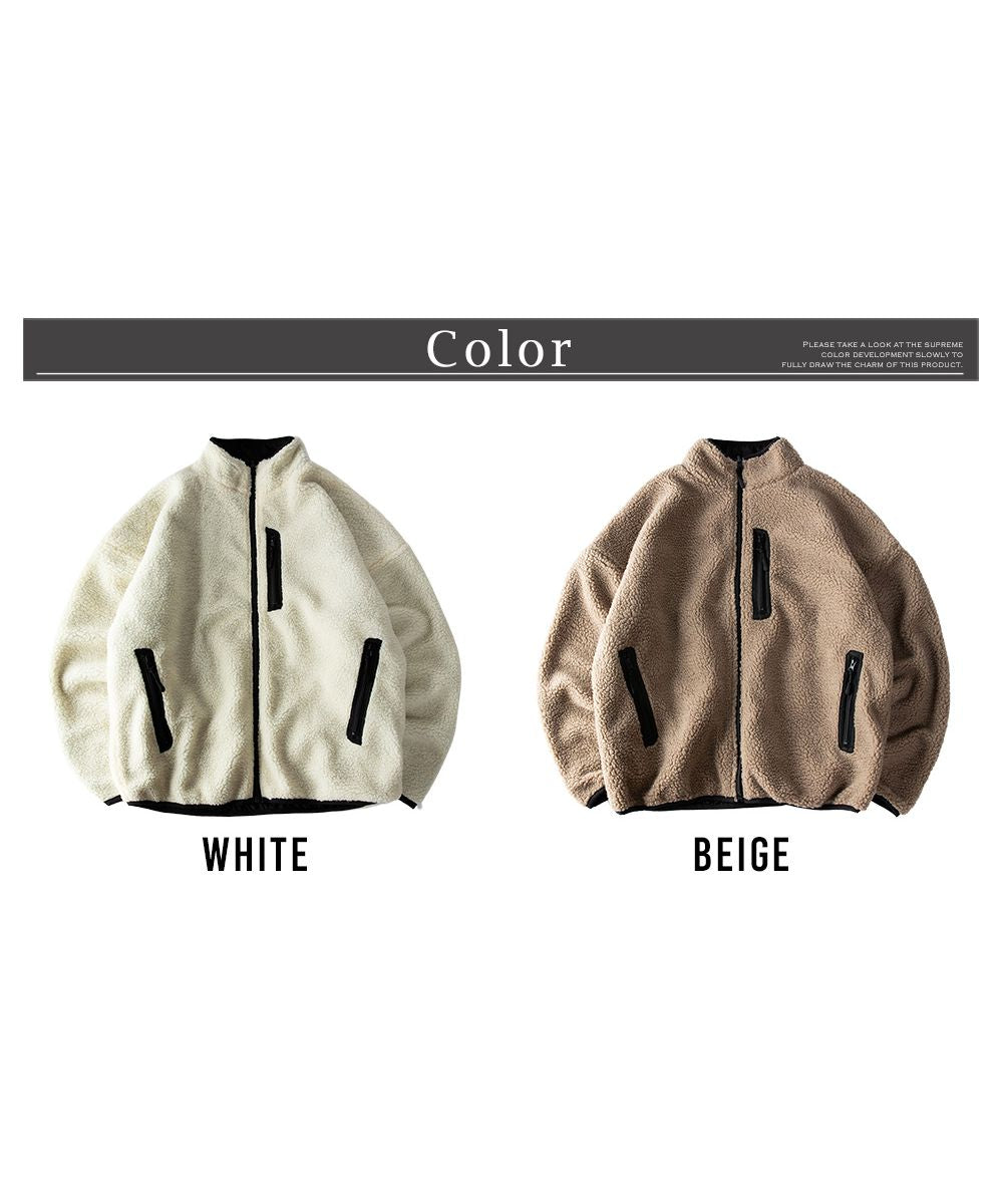 ジェネレス GENELESS アウター メンズ ボア スタンド ジャケット リバーシブル ブルゾン 秋冬 暖かい 軽量 ジャンパー スタンドカラー ポリエステル ホワイト おしゃれ 全2色