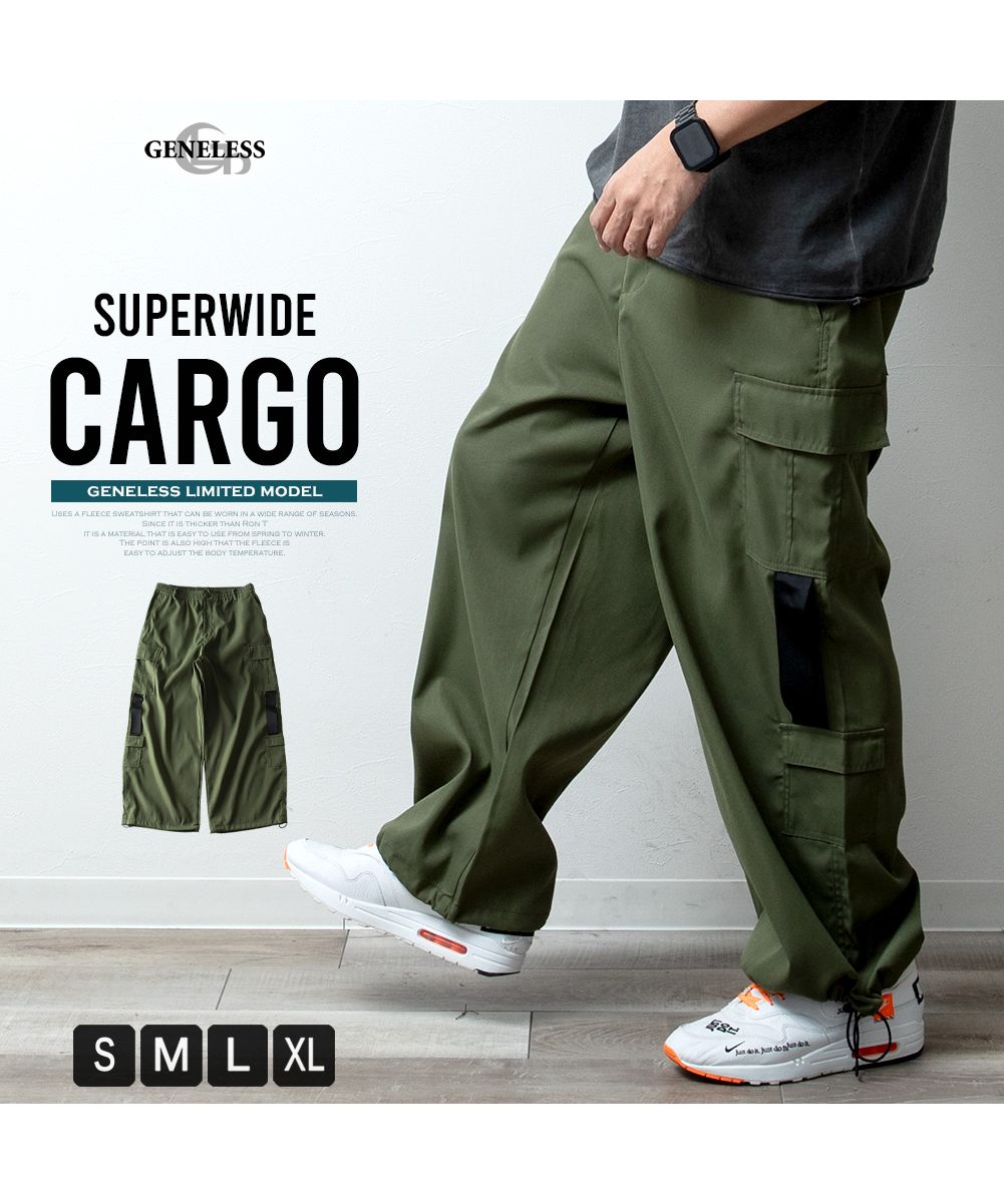 GENELESS Cargo Pants for Men Loose Wide Cargo Pants Thick Stylish Wide Pants Baggy Pants Elastic Waist Simple Elastic Waist Casual Trousers
