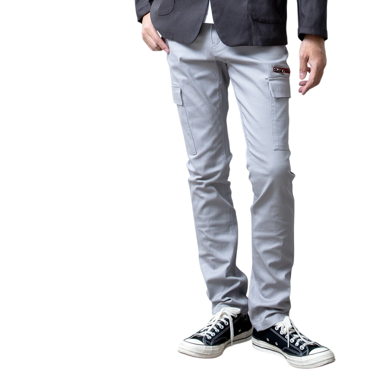 カーゴパンツ メンズ スリム ストレッチ 七分丈 7分丈 ロング スキニー ズボン ボトムス 夏 夏服 秋服 M L LL XL 全6色 JB-62218 92P9502S 11.グレー・フルレングス