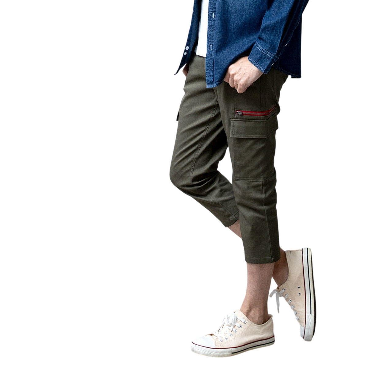 カーゴパンツ メンズ スリム ストレッチ 七分丈 7分丈 ロング スキニー ズボン ボトムス 夏 夏服 秋服 M L LL XL 全6色 JB-62218 92P9502S 74.カーキ・クロップド