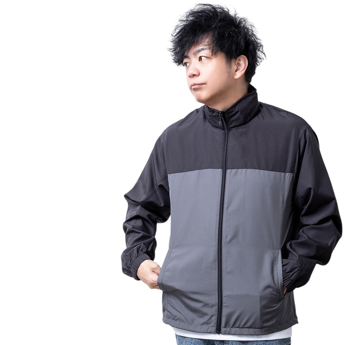 ウインドブレーカー メンズ アウター 防寒 防風 撥水 スタンド ブルゾン 立ち襟 ダルシャイン ポケッタブル 防花粉 ジップアップ zip 春服 スポーツ 運動 通勤 シンプル 91.ブラック×チャコール
