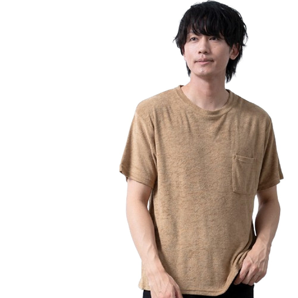 ジェネレス GENELESS Tシャツ メンズ 半袖 パイル 半袖tシャツ タオル地 柔らかい tシャツ クルーネック 接触冷感 ネイビー 胸ポケット トップス ポケットtシャツ カジュアル ブラック カットソー (ベージュ) ベージュ