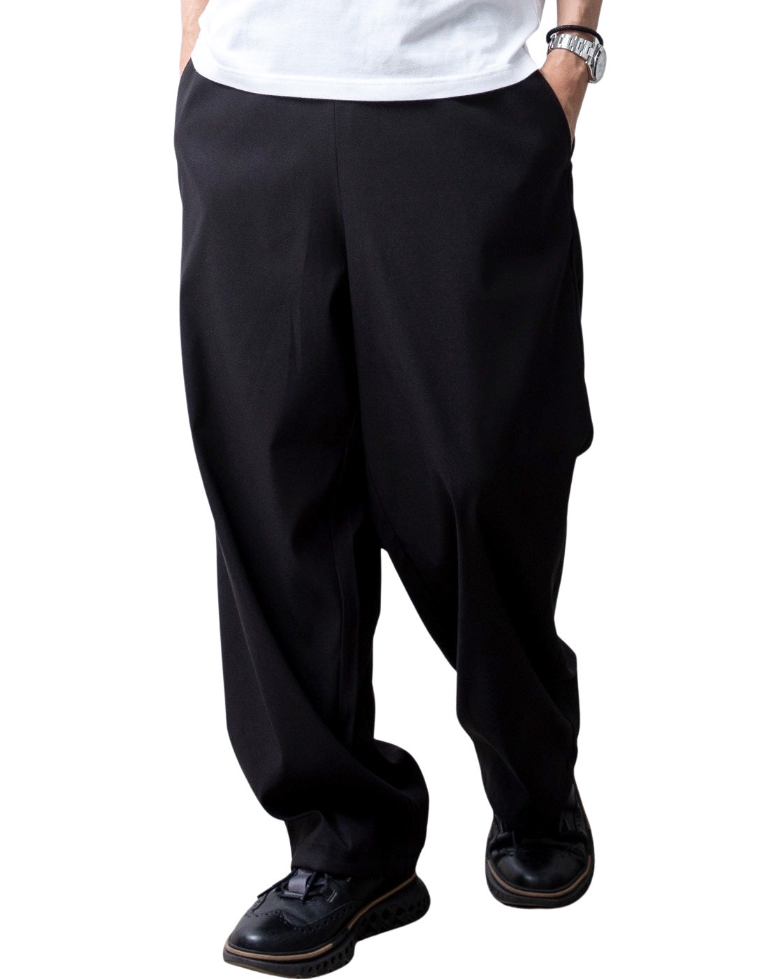 ジェネレス GENELESS ワイドパンツ メンズ スーパーワイド 吸水速乾 ゆったり イージーパンツ RELAIR ワイド パンツ イージーケア ウエストゴム ロングパンツ レギパン 接触冷感 秋 軽量 (49.ブラック) 49.ブラック