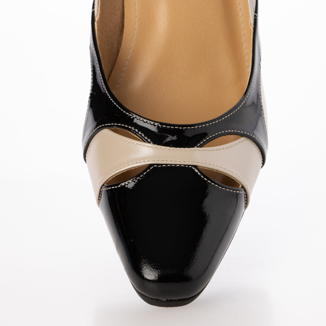 ホ 歩 バイカラースクエアトウパンプス (BLE/C) BLE/C
