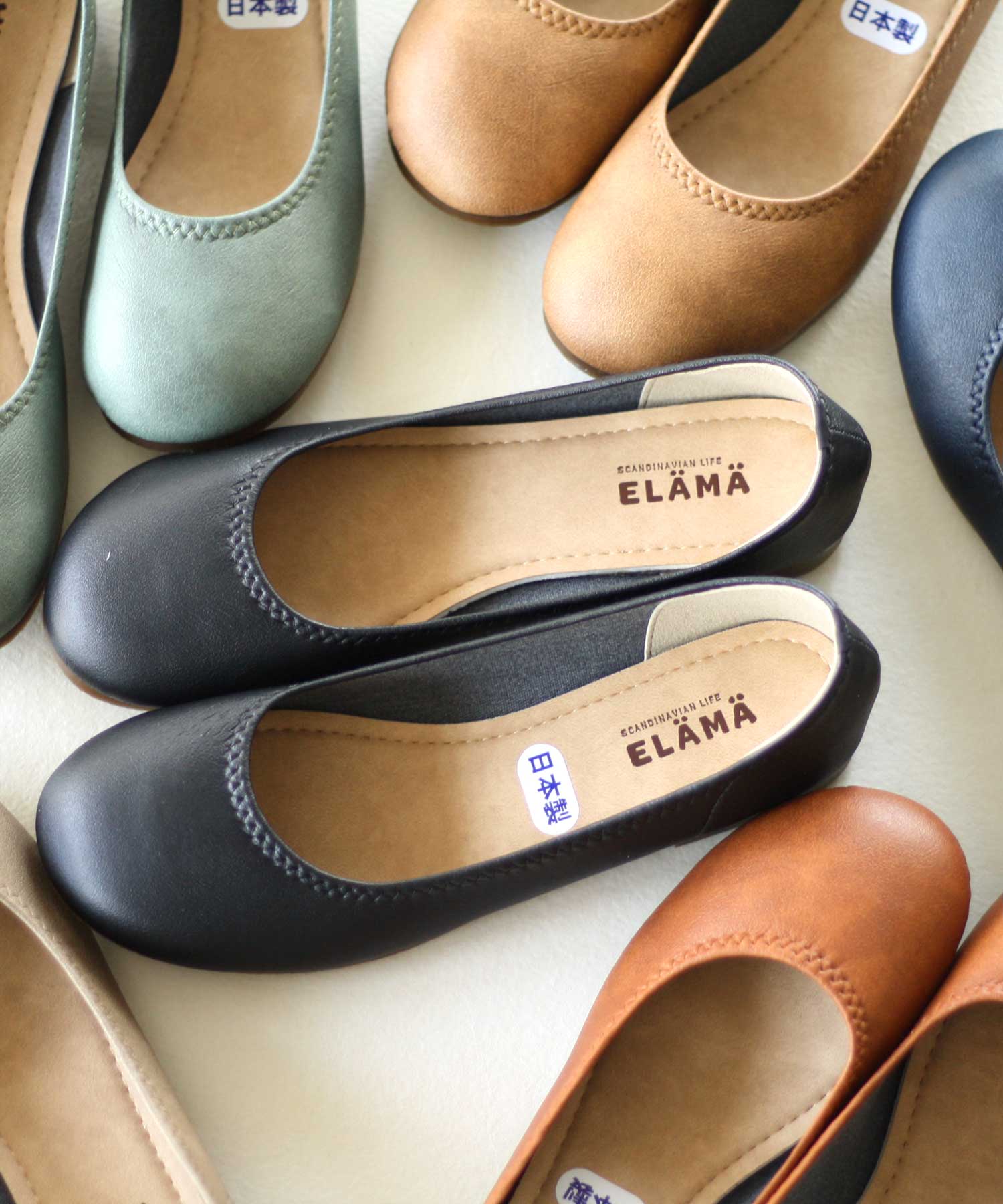 Elama ELAMA ELAMA / Elama Made in Japan Round Toe Soft Lightweight Flat Pumps / husky