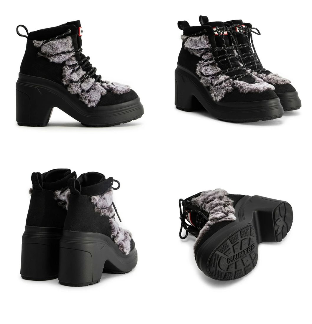 ハンター HUNTER ブーツ レディース エクスプローラー アンクル レースアップ フォーファー ヒールブーツ WFP1107LPR (ブラック) ブラック