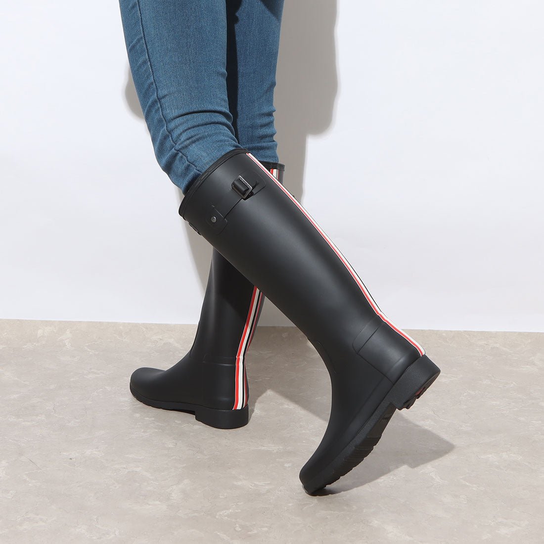 ハンター HUNTER レディース レファインド トール トリ ストライプ バックストラップ ブーツ