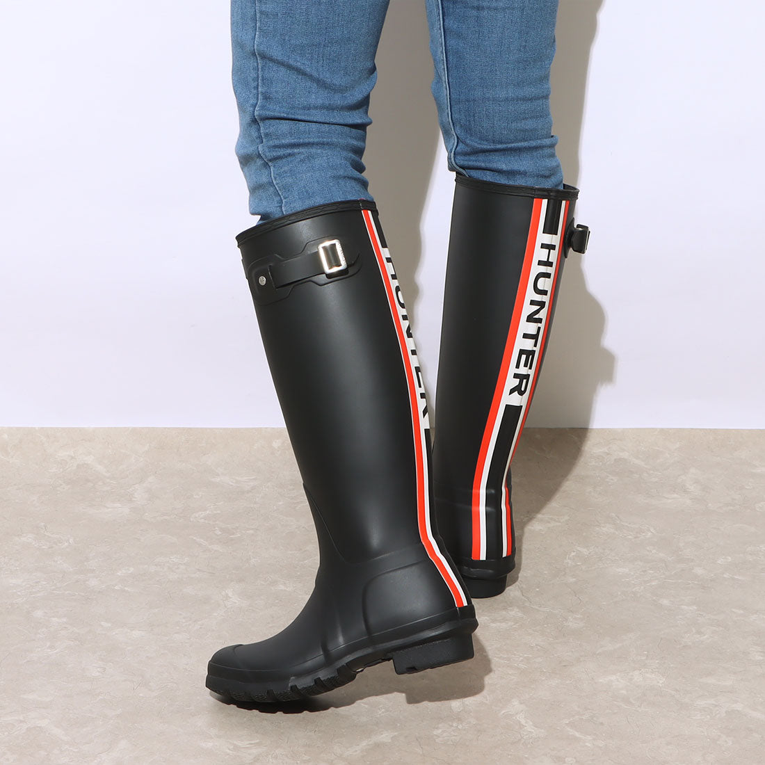 ハンター HUNTER【レインシューズ】 レディース レインブーツ W ORI TALL HUNTER TRI COL LOGO BACK BOOT WFT2353RMA (ブラック) ブラック