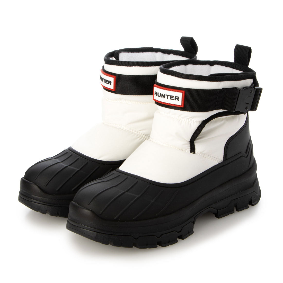 ハンター HUNTER WOMENS INTREPID SHORT BUCKLE SNOW BOOT,WHT/BK