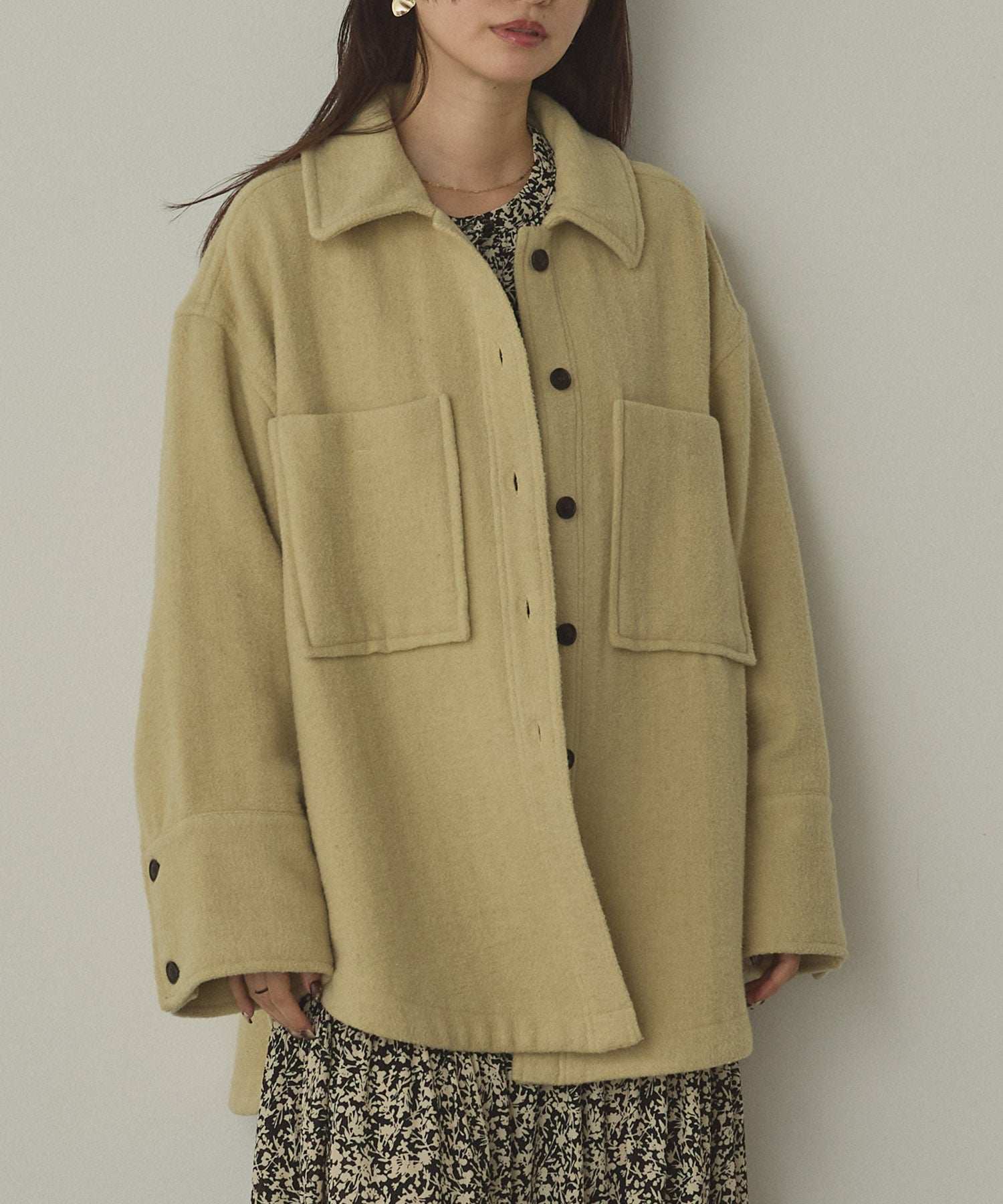 ハンチ hunch オーバーシャツブルゾン (ペールイエロー) ペールイエロー