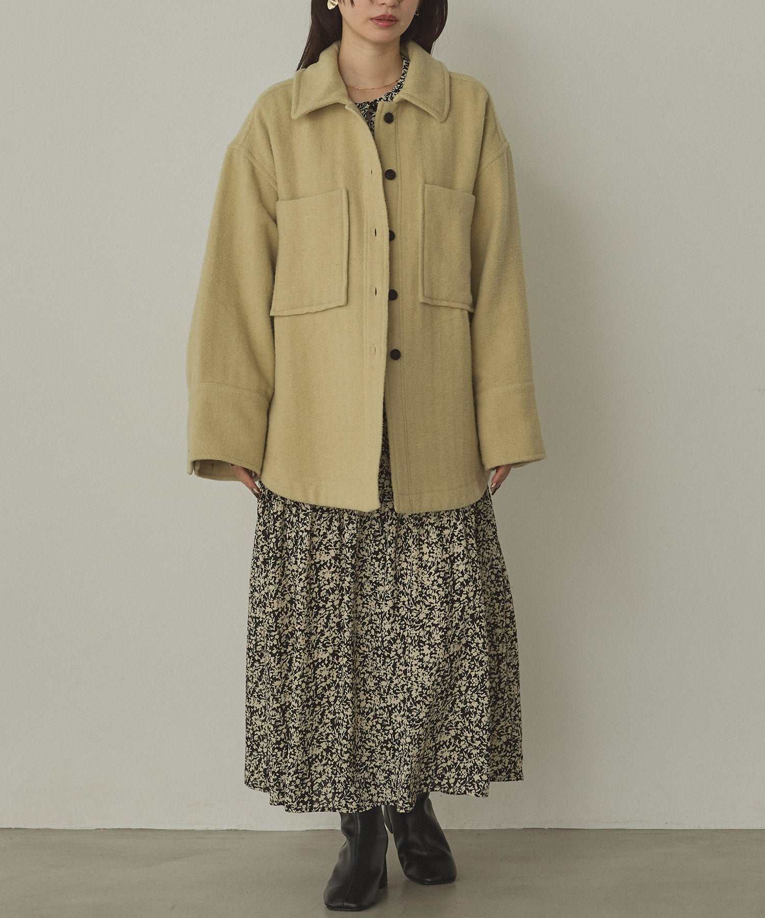 ハンチ hunch オーバーシャツブルゾン (ペールイエロー) ペールイエロー