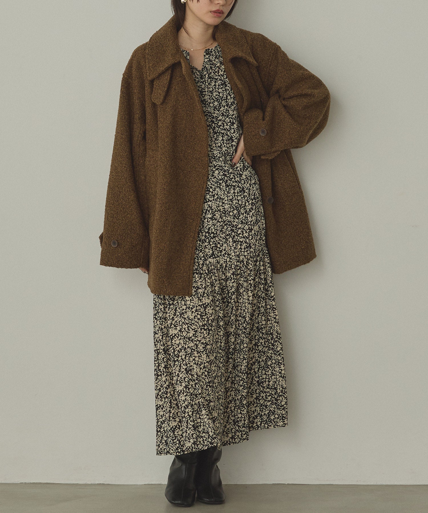 ハンチ hunch ジョーゼット柄 プリントワンピース (ブラック) ブラック