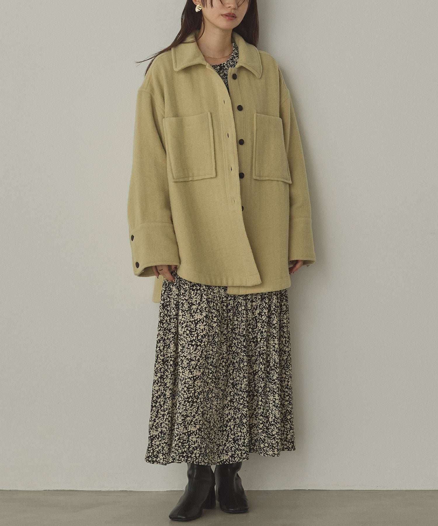 ハンチ hunch ジョーゼット柄 プリントワンピース (ブラック) ブラック