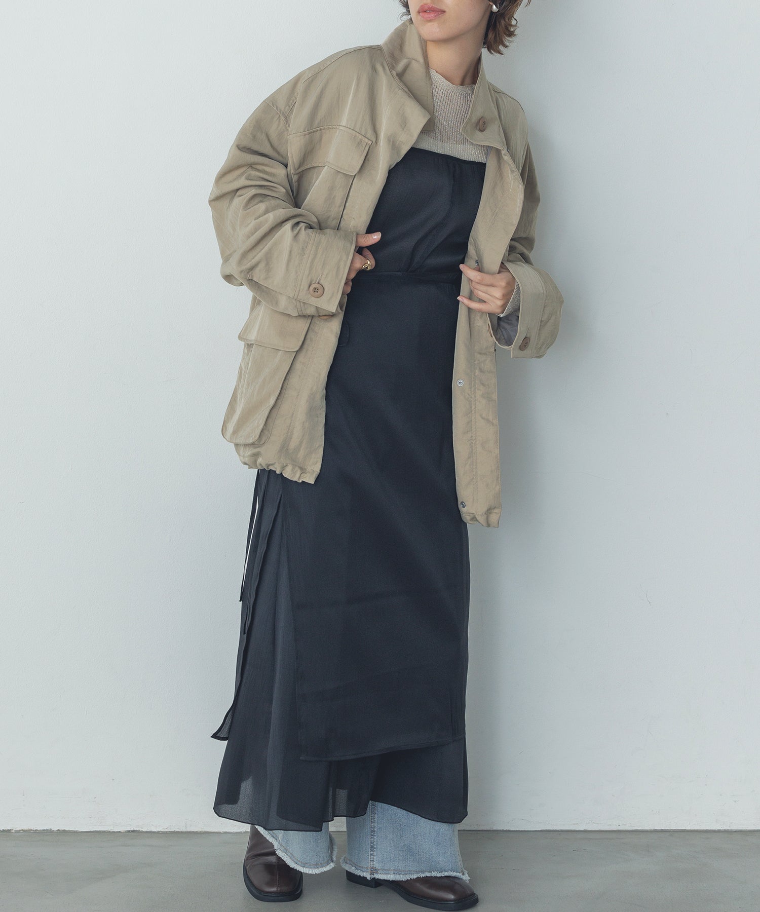 ハンチ hunch シアーキャミワンピ スカートセット (ブラック) ブラック