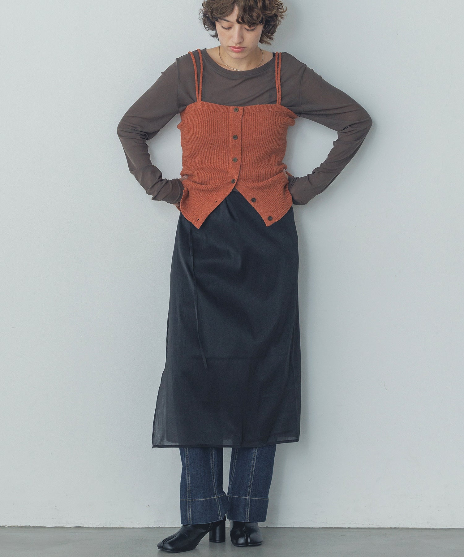 ハンチ hunch シアーキャミワンピ スカートセット (ブラック) ブラック