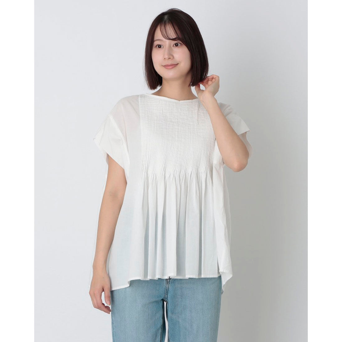 ハンチ hunch キャンブリックボイル ピンタックチュニック (OFF WHITE) OFF WHITE