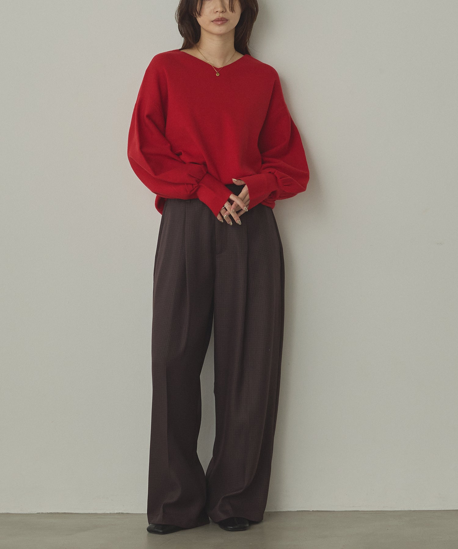 ハンチ hunch ウールライク ストレートパンツ (ブラック) ブラック