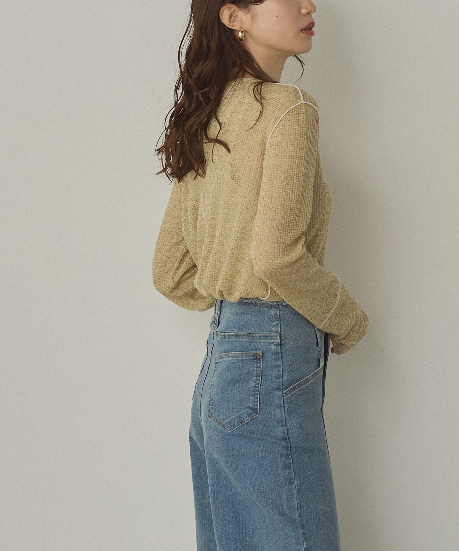 ハンチ hunch 配色メロウ シアートップス (ライトカーキ) ライトカーキ