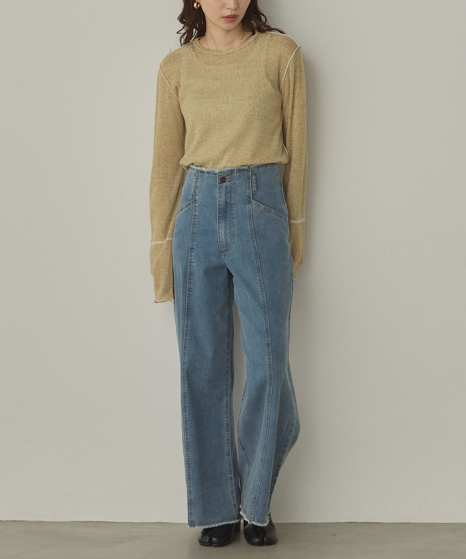 ハンチ hunch 配色メロウ シアートップス (ライトカーキ) ライトカーキ