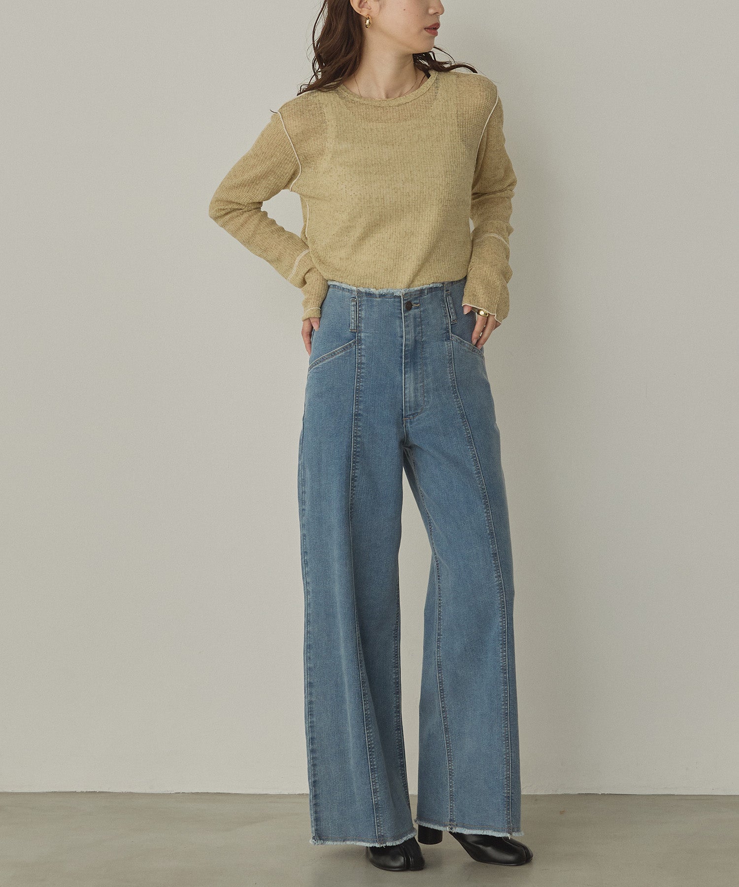 ハンチ hunch 配色メロウ シアートップス (ライトカーキ) ライトカーキ