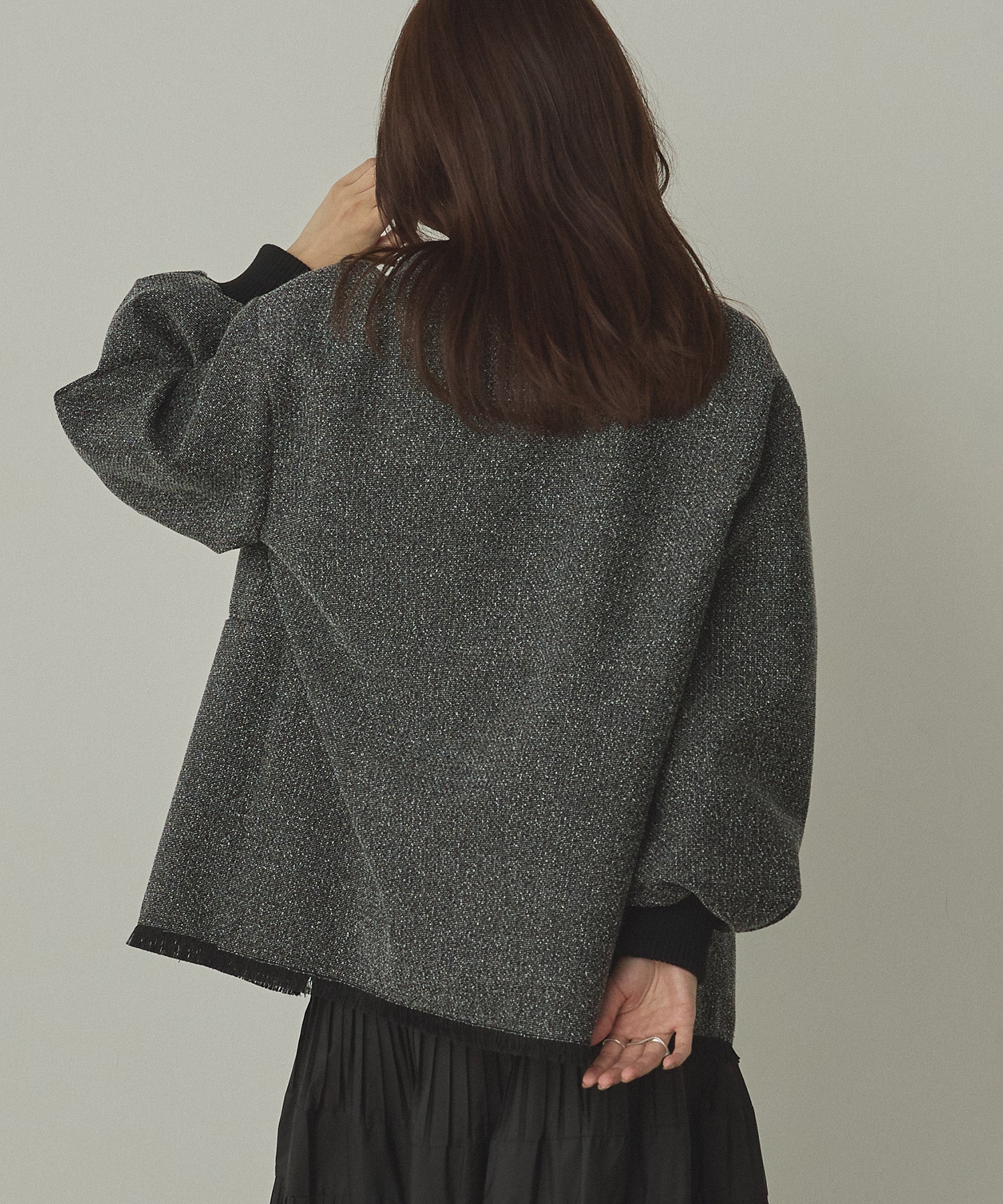 ハンチ hunch スタンドカラー ツィードブルゾン (ブラック) ブラック