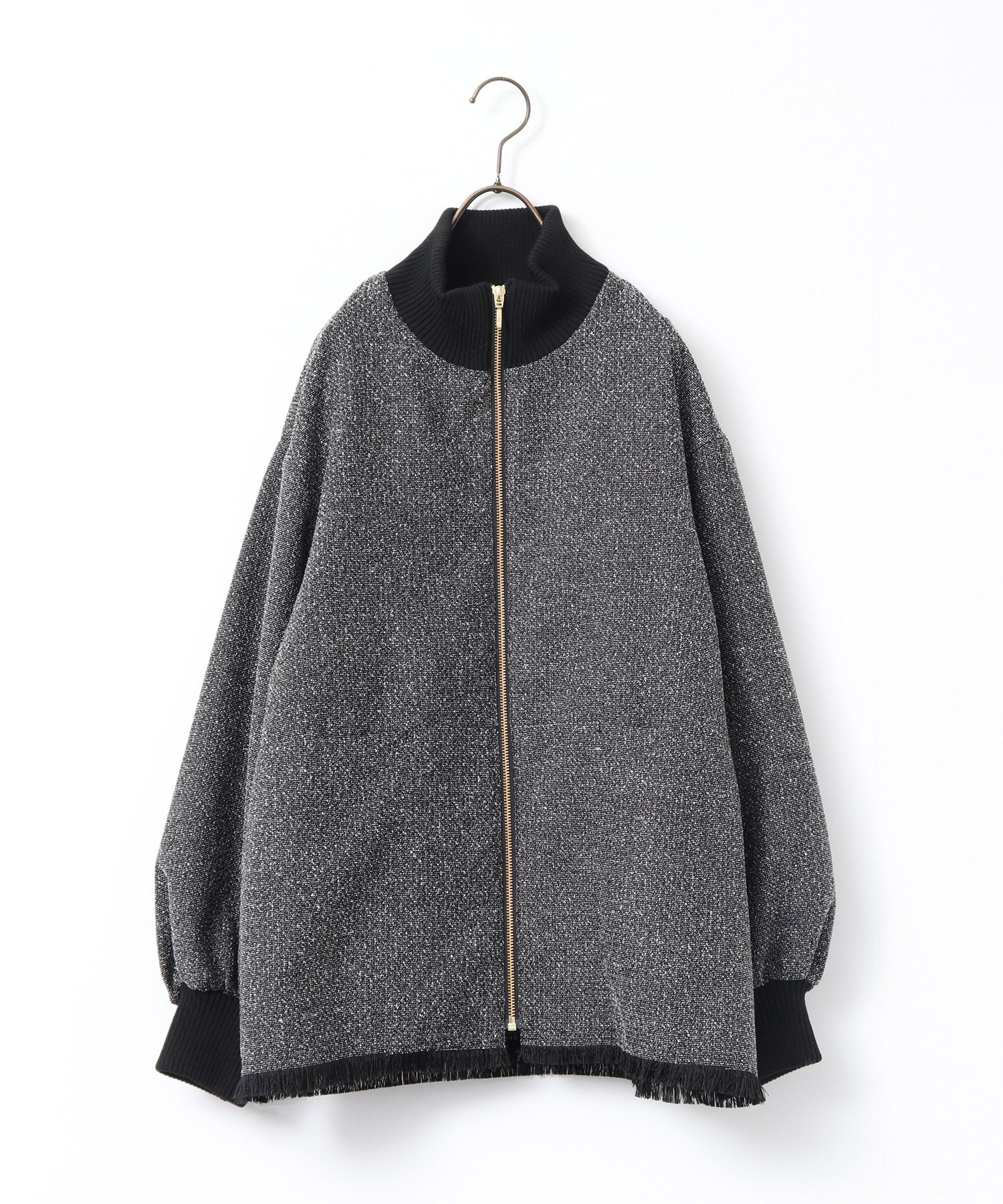 ハンチ hunch スタンドカラー ツィードブルゾン (ブラック) ブラック