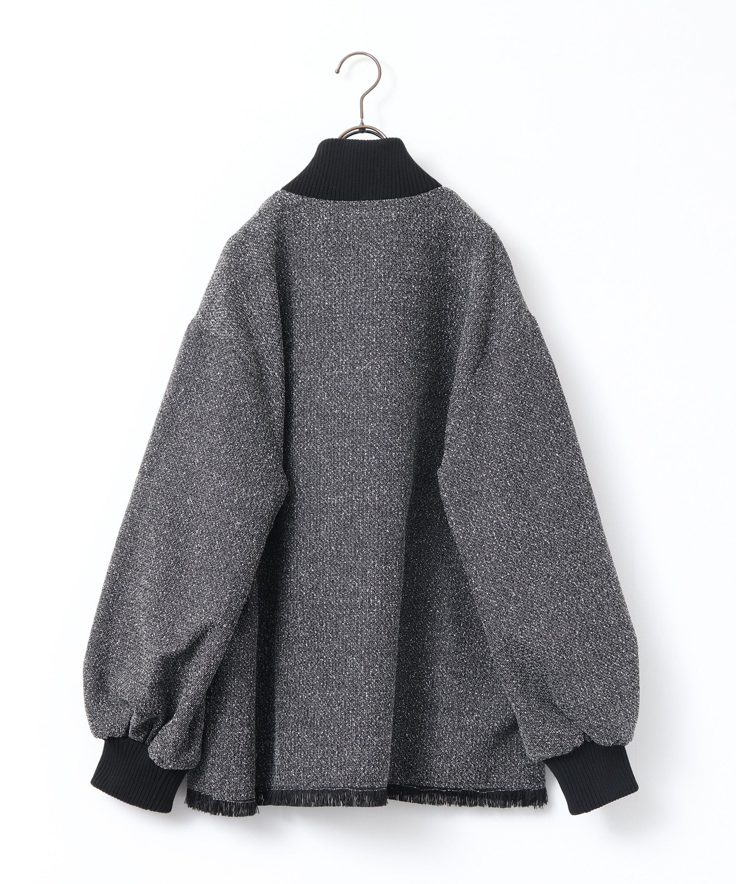 ハンチ hunch スタンドカラー ツィードブルゾン (ブラック) ブラック