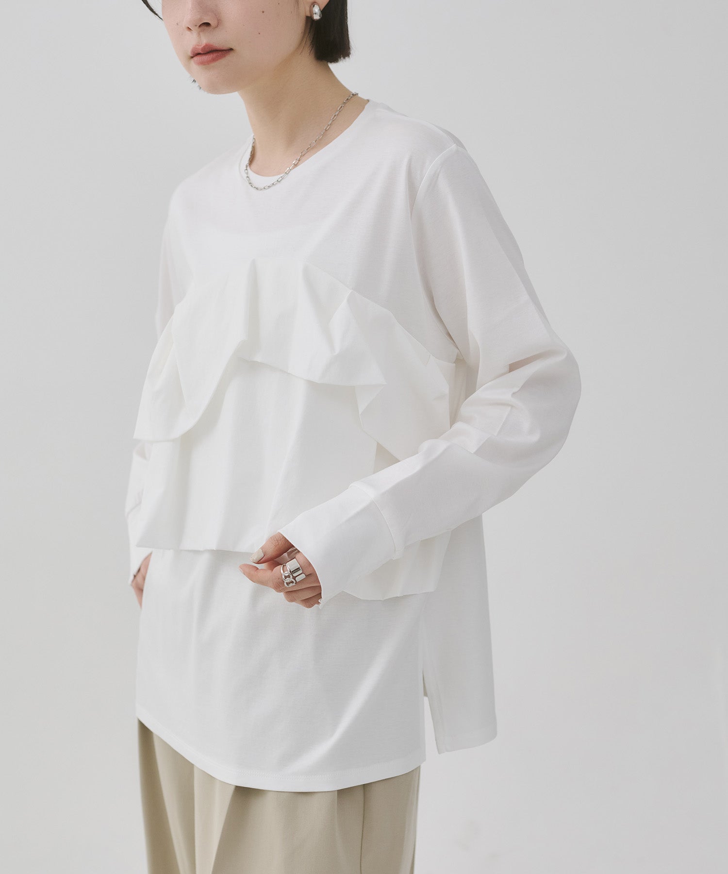 ハンチ hunch フロントフリルロンT (オフホワイト) オフホワイト