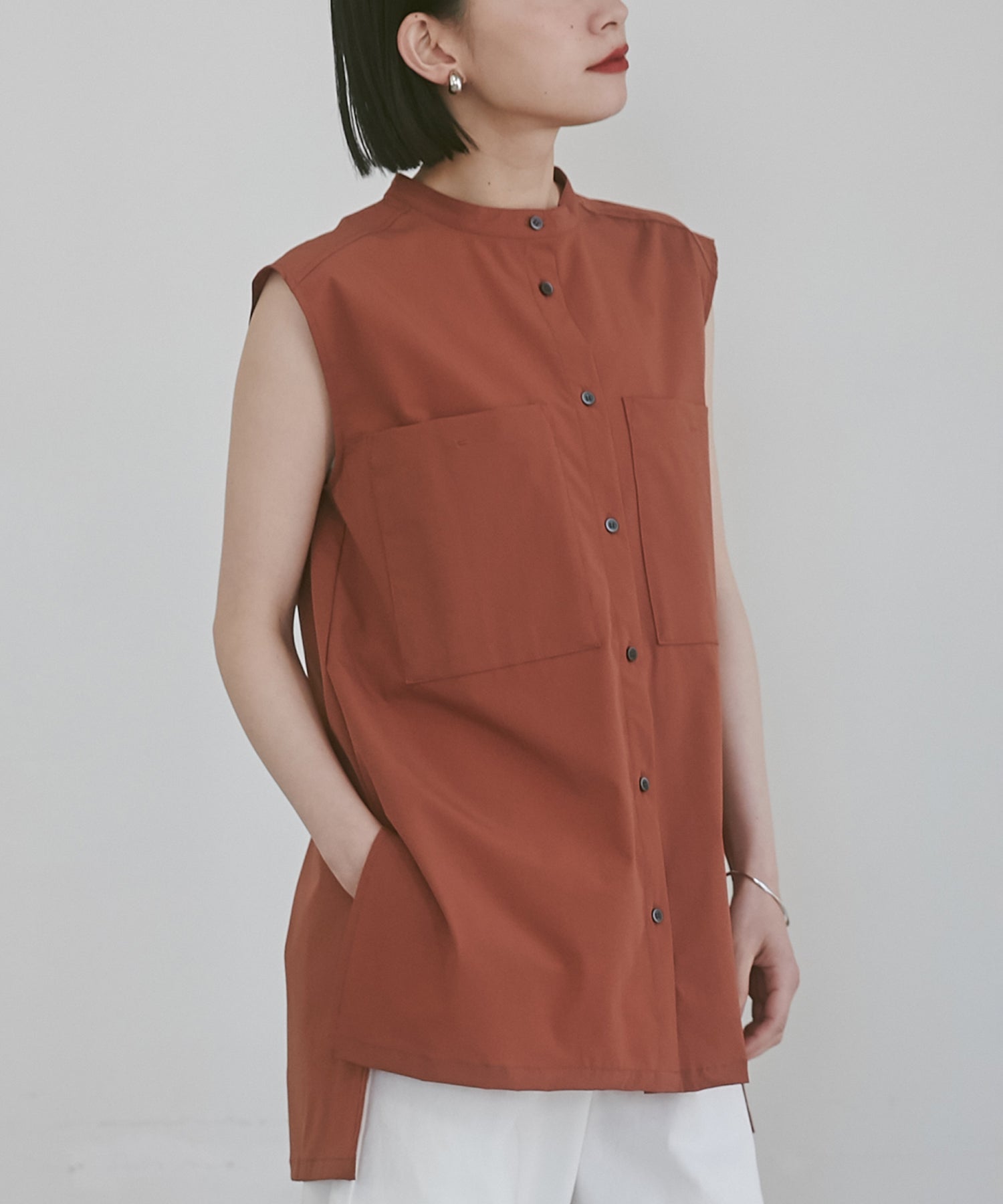 ハンチ hunch 接触冷感ノースリーブブラウス (ランドオレンジ) ランドオレンジ