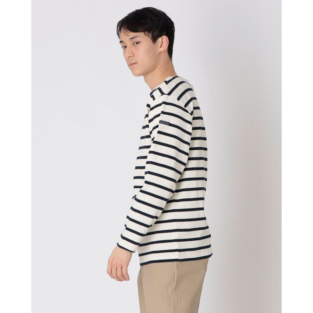 インクルーシブ In'crewsive IN-1209F オープンエンド ボートネック ロングスリーブ Tシャツ 長袖Tシャツ (エクリュ×ネイビー) エクリュ×ネイビー