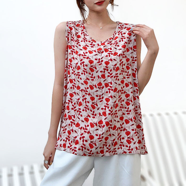 AIKA ica 5 patterns to choose from Thin, smooth, cool fabric Rayon material Floral print Loose fit A-line Sleeveless blouse