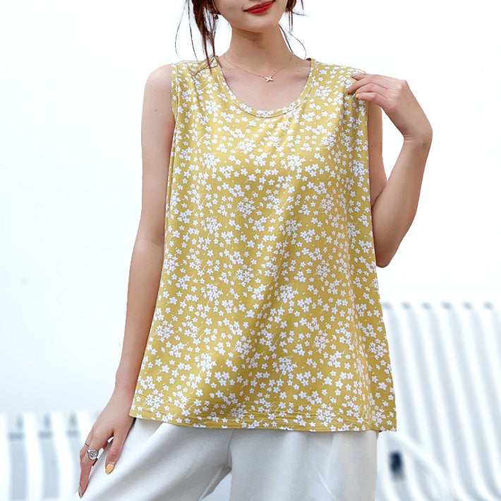 AIKA ica 5 patterns to choose from Thin, smooth, cool fabric Rayon material Floral print Loose fit A-line Sleeveless blouse
