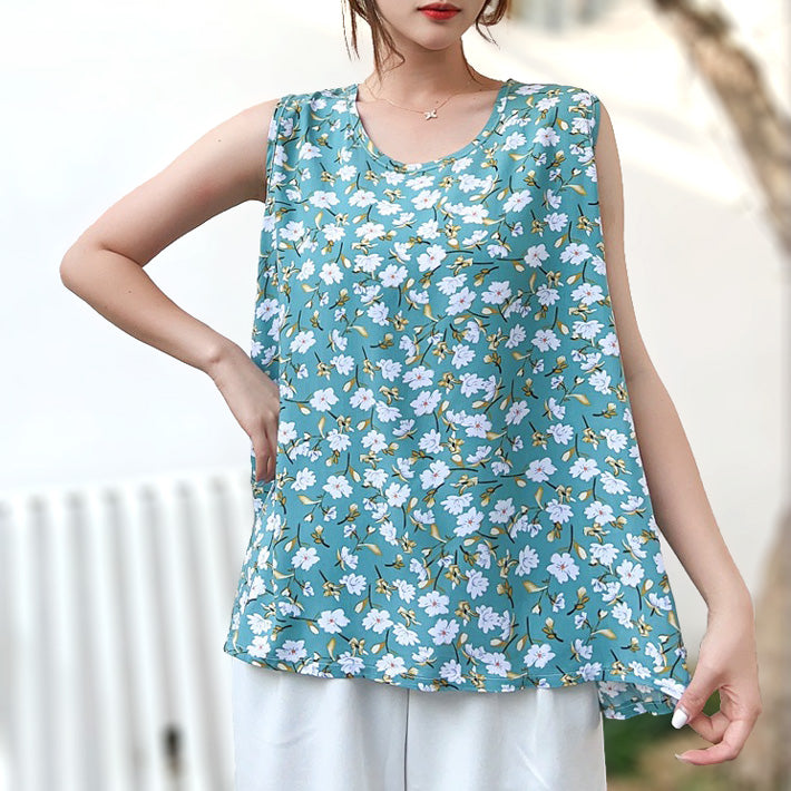 AIKA ica 5 patterns to choose from Thin, smooth, cool fabric Rayon material Floral print Loose fit A-line Sleeveless blouse