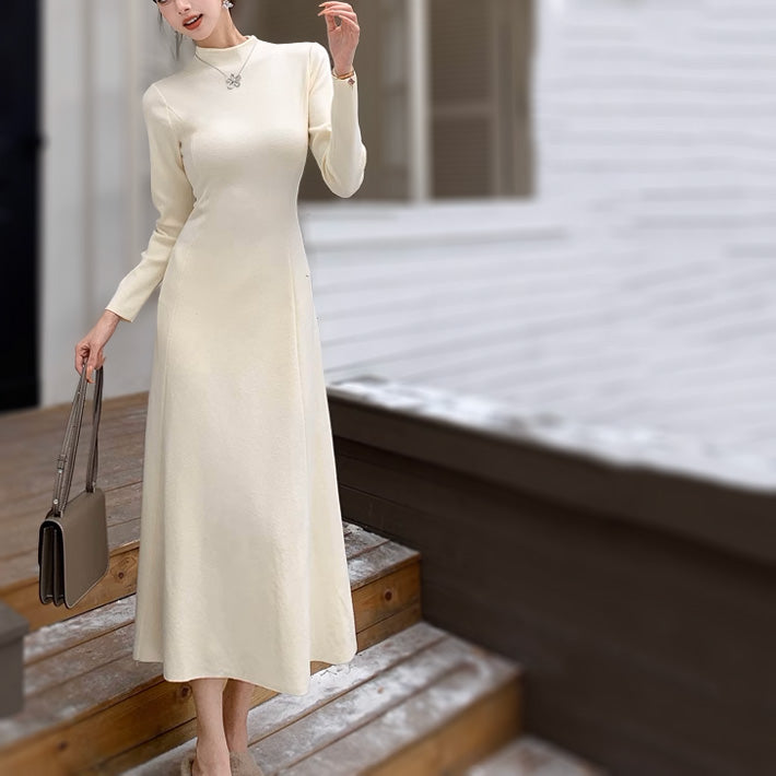 Ica Ica Dress Knit Dress A-Line Dress Flare Dress Midi Length High Neck Fit & Flare A-Line Flare Midi Long Long Length Rib Knit High Waist Women's