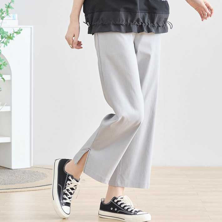 アイカ ica クロップドパンツ ストレッチパンツ アンクルパンツ イージーパンツ スリットパンツ ガウチョパンツ 七分丈 ゆったり 上品 きれいめ カジュアル 涼しい 薄手 (GR) GR