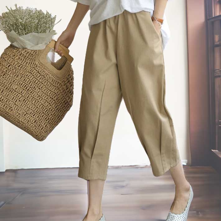 アイカ ica テーパードパンツ クロップドパンツ ボトムス パンツ 綿 麻 タック 七分丈 ゆったり コットン リネン カジュアル オフィス ナチュラル きれいめ おしゃれ 大きいサイズ 涼しい 薄手 (BE) BE