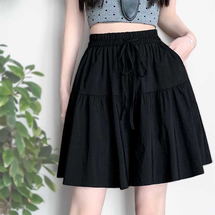 アイカ ica キュロットスカート キュロットパンツ ハーフパンツ キュロット ショート スカート パンツ 膝上丈 ショート丈 ゆったり Aライン フレア ギャザー ハイウエスト 涼しい 薄手 ストレッチ (BK) BK