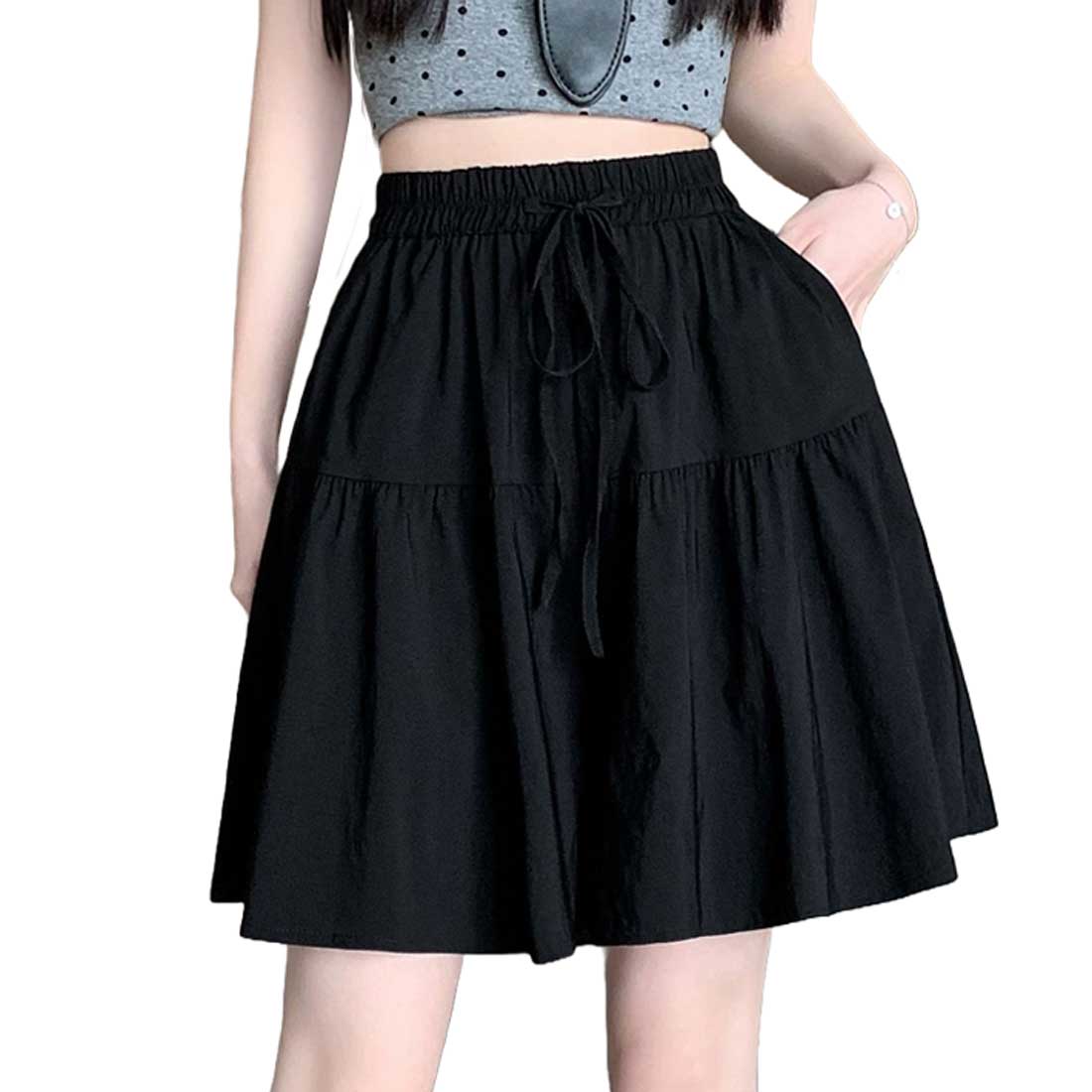 アイカ ica キュロットスカート キュロットパンツ ハーフパンツ キュロット ショート スカート パンツ 膝上丈 ショート丈 ゆったり Aライン フレア ギャザー ハイウエスト 涼しい 薄手 ストレッチ (BK) BK