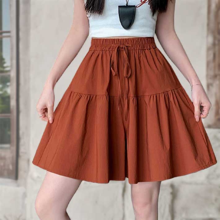 アイカ ica キュロットスカート キュロットパンツ ハーフパンツ キュロット ショート スカート パンツ 膝上丈 ショート丈 ゆったり Aライン フレア ギャザー ハイウエスト 涼しい 薄手 ストレッチ (RD) RD