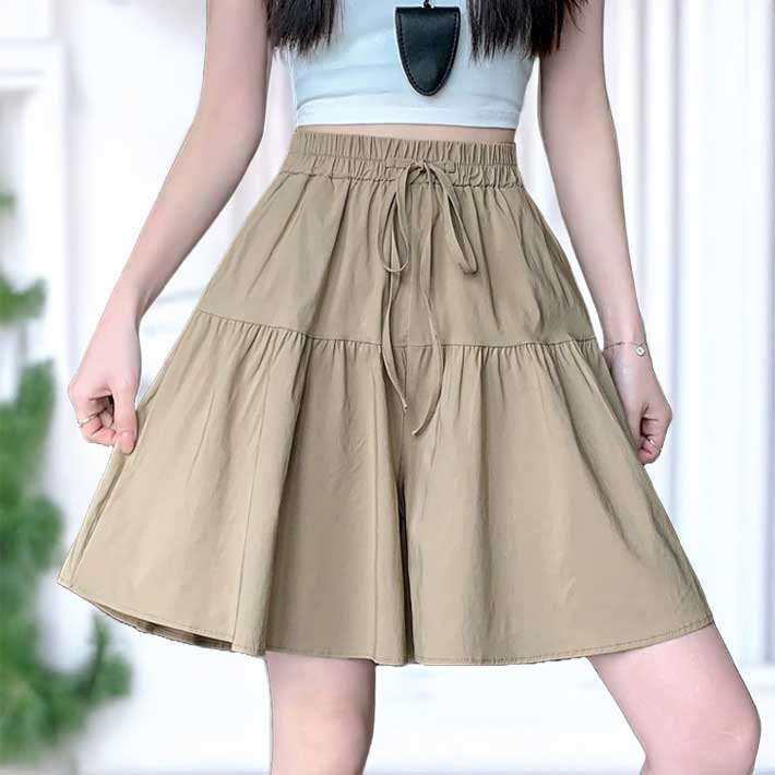 アイカ ica キュロットスカート キュロットパンツ ハーフパンツ キュロット ショート スカート パンツ 膝上丈 ショート丈 ゆったり Aライン フレア ギャザー ハイウエスト 涼しい 薄手 ストレッチ (BE) BE