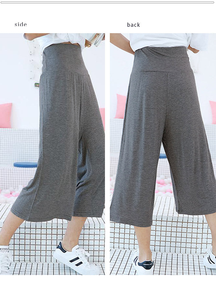AIKA ica Thin, soft, stretchy material Cut and sewn 3/4 length gaucho pants Wide pants