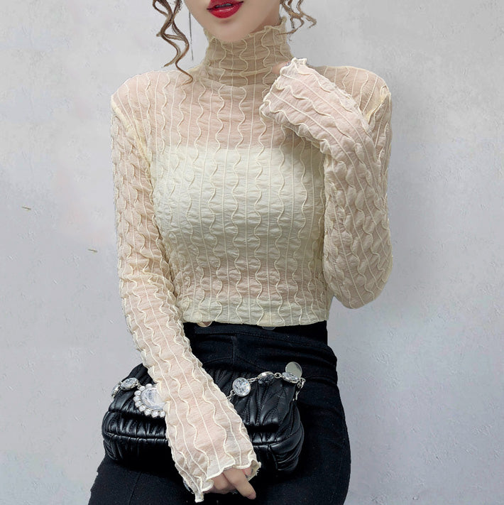 トップス AYK Aika - High-neck see-through top made of stretchy material with a shee