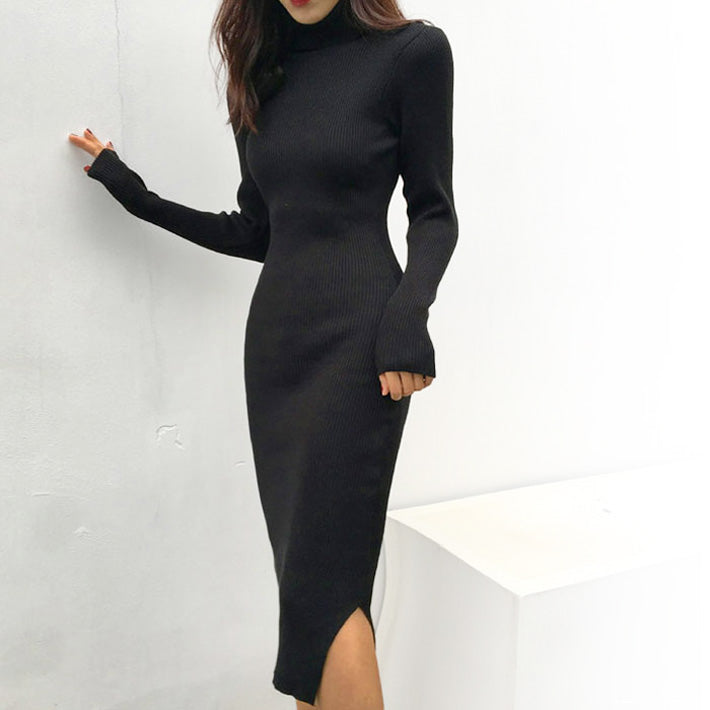 Aica Beautiful Tight silhouette Turtleneck knee-length ribbed knit dress Tight dress Aica Beautiful Tight silhouette Turtleneck knee-length ribbed knit dress Tight dress