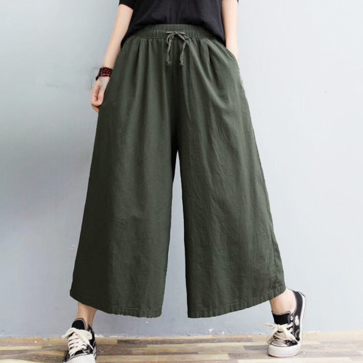 AICA ICA天然薄棉質材料8分鐘長的鬆散寬褲子