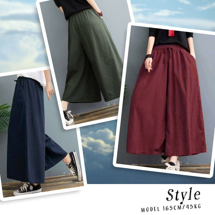 AICA ICA天然薄棉質材料8分鐘長的鬆散寬褲子