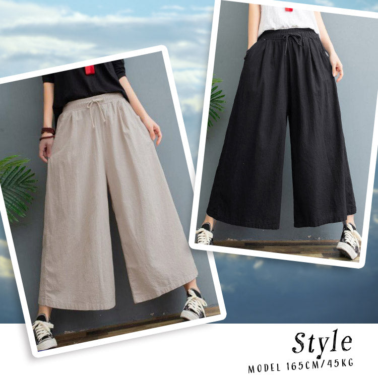 AICA ICA天然薄棉質材料8分鐘長的鬆散寬褲子